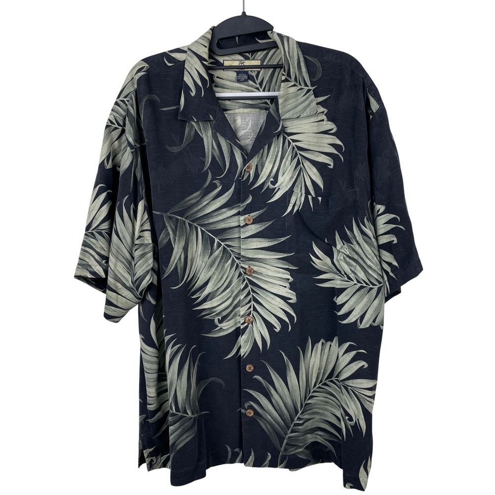 Tommy Bahama Relax Men's Silk Button Up Shirt Palm Leaf Print Large